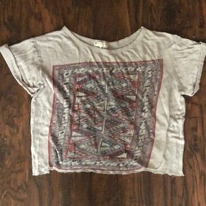 Gray Tribal pattern graphic tee crop top